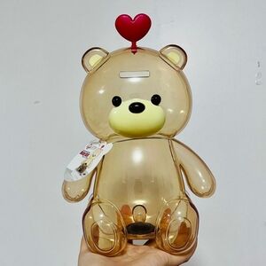 Transparent Bear Coin Bank with Red Heart